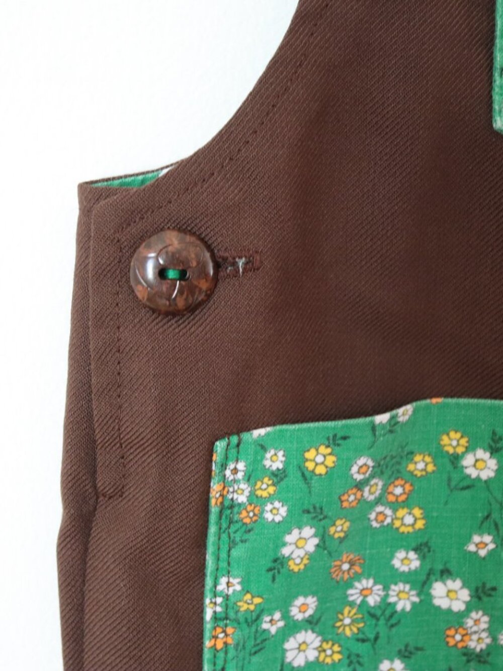 Vintage Brown Cotton Floral Pockets Overall / 2T - Picture 3 of 4